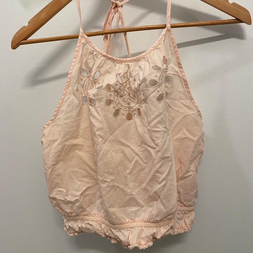 Aerie Pinky Peach Embroidered Halter Top